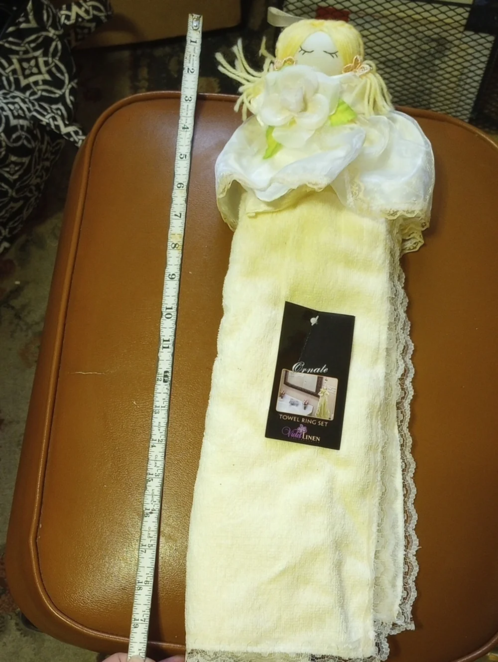 NWT Embroidered Doll Bathroom Ring & Lace Hand Towel Set by Violet Linen